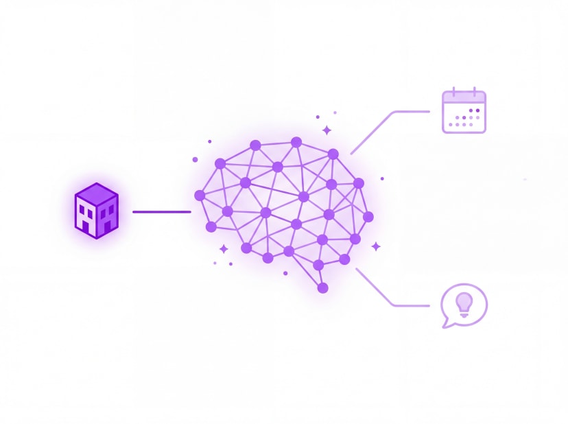 AI brain network connecting a memory palace, a review calendar, and a teach-back prompt